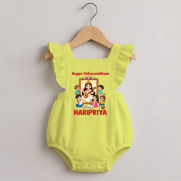 Happy Vidyarambham Celebration Romper Frock - PASTEL YELLOW - 0 - 3 Months Old (Chest 19")