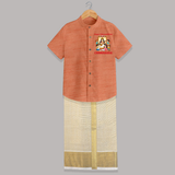 Happy Vidyarambham Celebration Shirt and Dhoti - ORANGE - 0 - 6 Months Old (Chest-23") (Dhoti length-14")