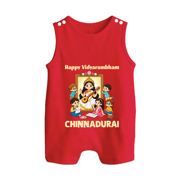  Happy Vidyarambham Celebration Button Romper - RED - New Born (Chest 18")