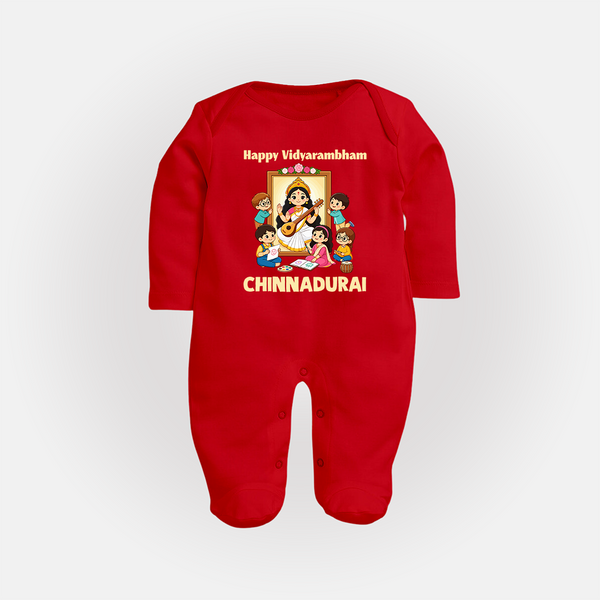 Happy Vidyarambham Celebration Full Body Suit - RED - New Born (Chest 7.5")