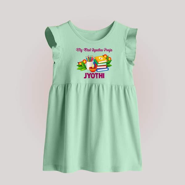  My First Ayudha Puja Books & Learning Baby Frock - MINT GREEN - 0 - 3 Months Old (Chest 17")
