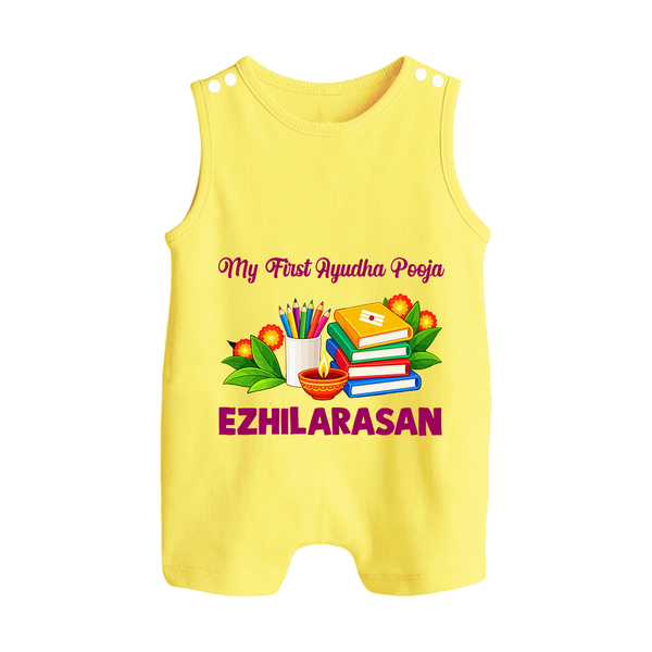 My First Ayudha Puja Books & Learning Button Romper - PASTEL YELLOW - New Born (Chest 18")