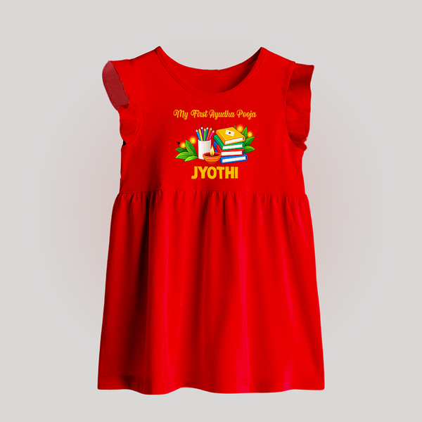  My First Ayudha Puja Books & Learning Baby Frock - RED - 0 - 3 Months Old (Chest 17")