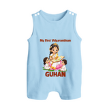  My First Vidyarambham Blessings Button Romper - BABY BLUE - New Born (Chest 18")