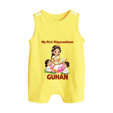  My First Vidyarambham Blessings Button Romper - PASTEL YELLOW - New Born (Chest 18")