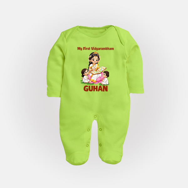 My First Vidyarambham Blessings Full Body Suit - LIME GREEN - New Born (Chest 7.5")