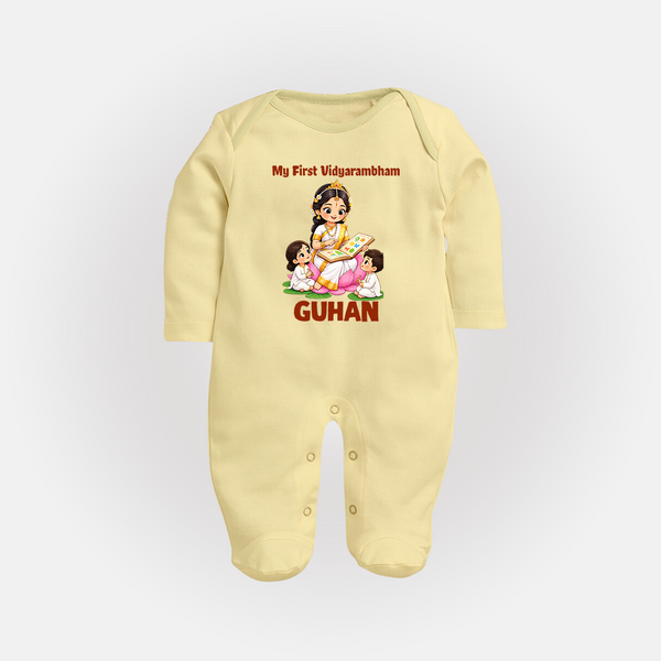 My First Vidyarambham Blessings Full Body Suit - PASTEL YELLOW - New Born (Chest 7.5")