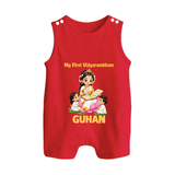  My First Vidyarambham Blessings Button Romper - RED - New Born (Chest 18")
