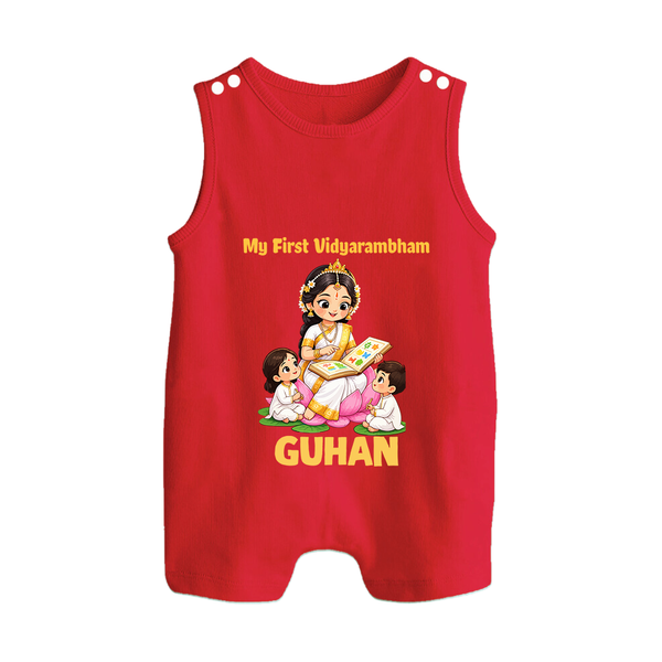  My First Vidyarambham Blessings Button Romper - RED - New Born (Chest 18")