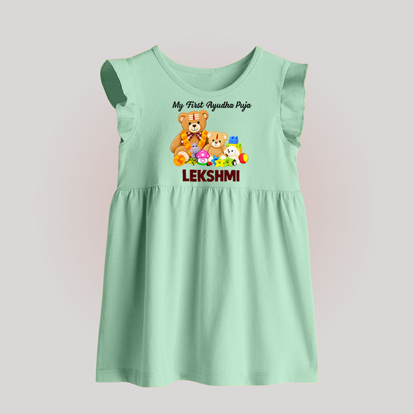  My First Ayudha Puja Teddy Joy Baby Frock - MINT GREEN - 0 - 3 Months Old (Chest 17")