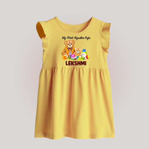  My First Ayudha Puja Teddy Joy Baby Frock - PASTEL YELLOW - 0 - 3 Months Old (Chest 17")
