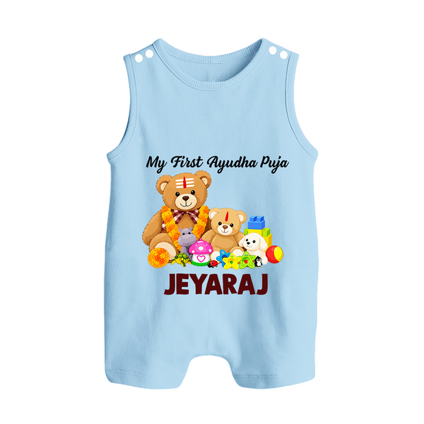 My First Ayudha Puja Teddy Joy Button Romper - BABY BLUE - New Born (Chest 18")