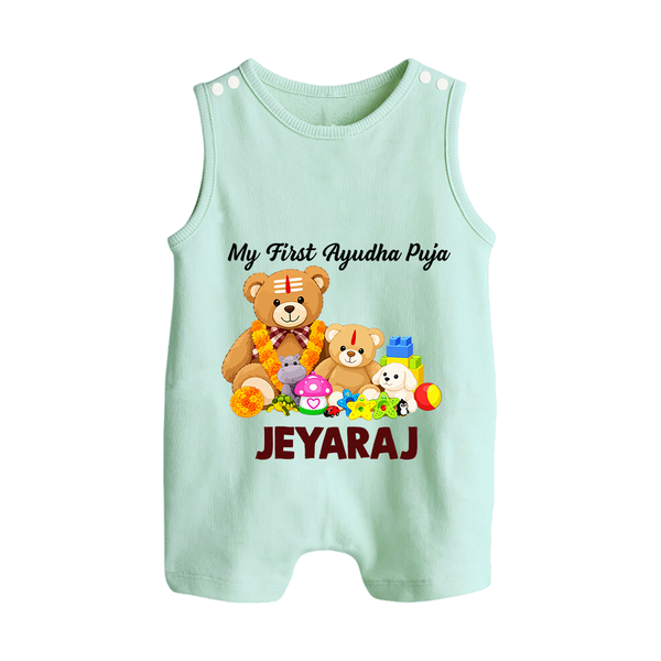 My First Ayudha Puja Teddy Joy Button Romper - MINT GREEN - New Born (Chest 18")
