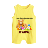 My First Ayudha Puja Teddy Joy Button Romper - PASTEL YELLOW - New Born (Chest 18")