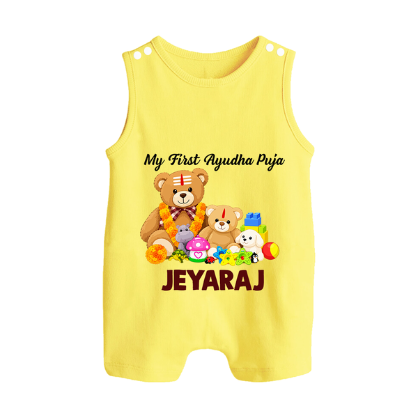 My First Ayudha Puja Teddy Joy Button Romper - PASTEL YELLOW - New Born (Chest 18")