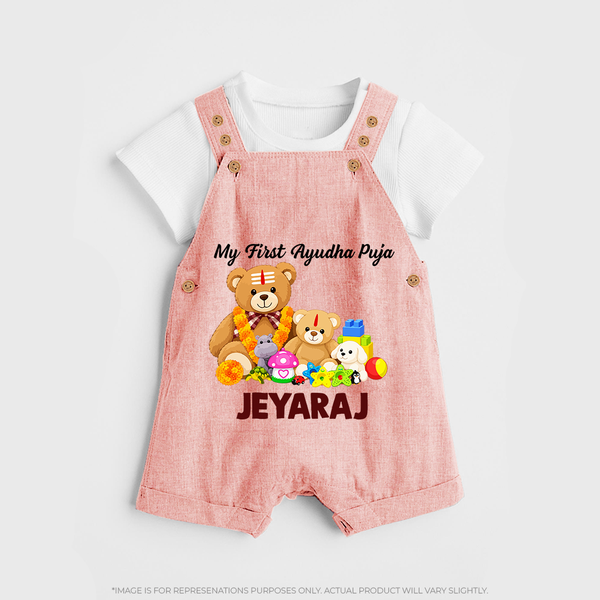 My First Ayudha Puja Teddy Joy Dungaree - PEACH - 0 - 5 Months Old (Chest 18")