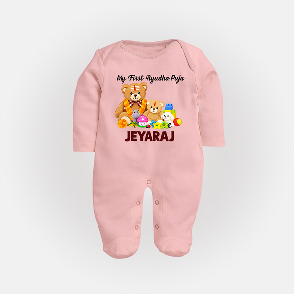  My First Ayudha Puja Teddy Joy Full Body Suit - BABY PINK - New Born (Chest 7.5")