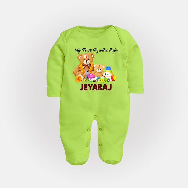  My First Ayudha Puja Teddy Joy Full Body Suit - LIME GREEN - New Born (Chest 7.5")