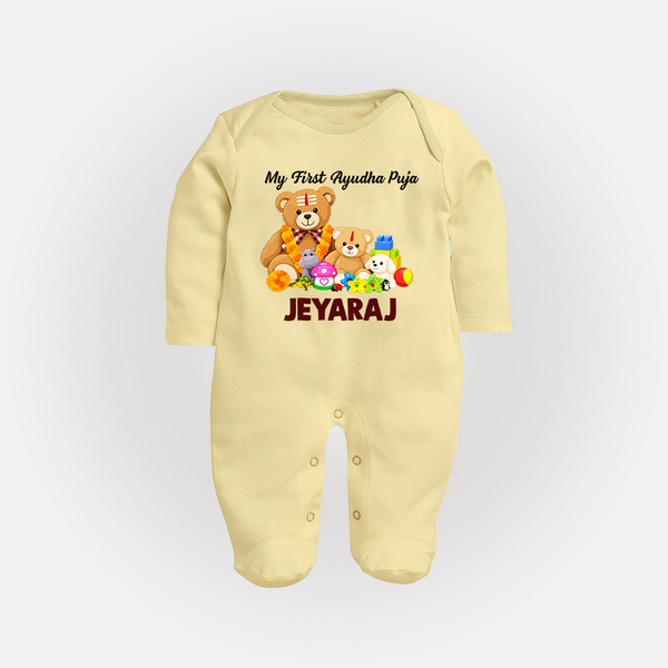  My First Ayudha Puja Teddy Joy Full Body Suit - PASTEL YELLOW - New Born (Chest 7.5")