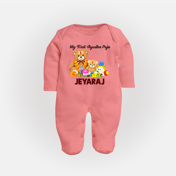  My First Ayudha Puja Teddy Joy Full Body Suit - PEACH - New Born (Chest 7.5")