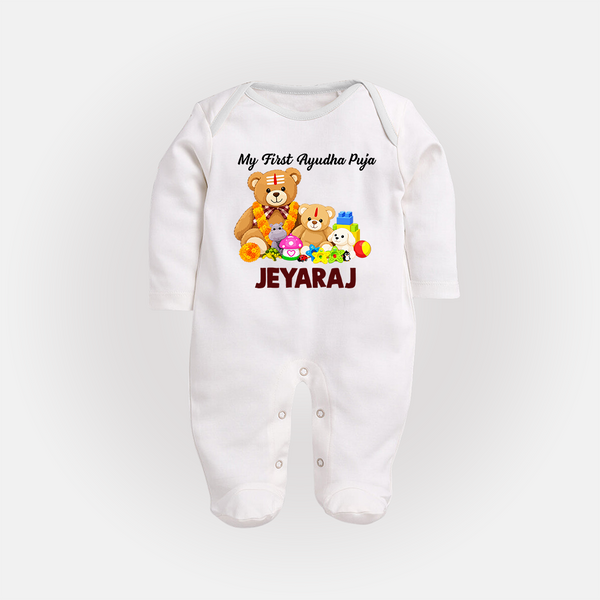  My First Ayudha Puja Teddy Joy Full Body Suit - WHITE - New Born (Chest 7.5")