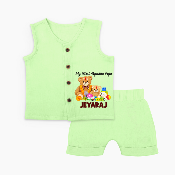 My First Ayudha Puja Teddy Joy Jabla Set - PASTEL GREEN - 0 - 3 Months Old (Chest 9.8")