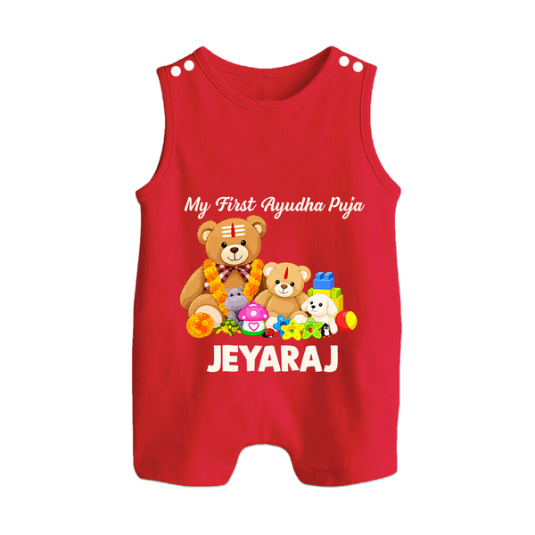 My First Ayudha Puja Teddy Joy Button Romper - RED - New Born (Chest 18")
