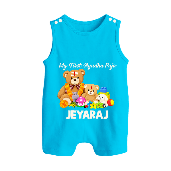 My First Ayudha Puja Teddy Joy Button Romper - SKY BLUE - New Born (Chest 18")