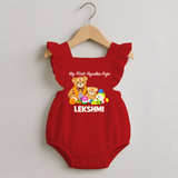  My First Ayudha Puja Teddy Joy Romper Frock - RED - 0 - 3 Months Old (Chest 19")