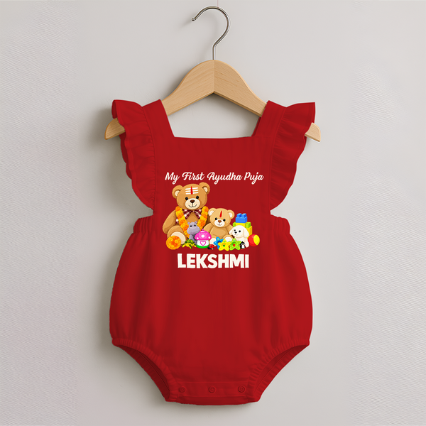  My First Ayudha Puja Teddy Joy Romper Frock - RED - 0 - 3 Months Old (Chest 19")