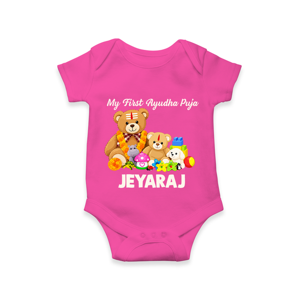 My First Ayudha Puja Teddy Joy Romper - HOT PINK - New Born (Chest 14")