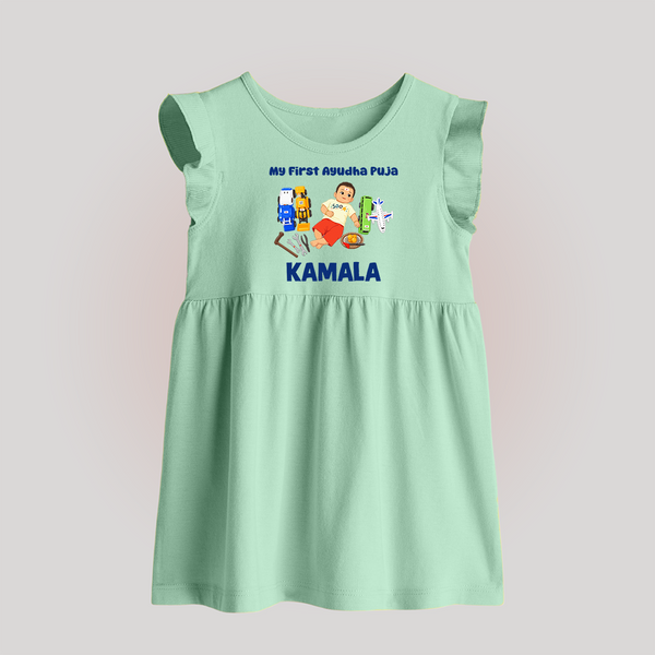 My First Ayudha Puja Toy World Baby Frock - MINT GREEN - 0 - 3 Months Old (Chest 17")