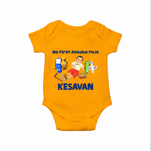 My First Ayudha Puja Toy World Romper - CHROME YELLOW - New Born (Chest 14")