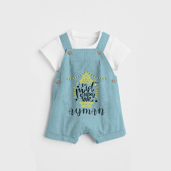 Celebrate The "Eid Mubarak" Themed Personalized Kids Dungaree set - ARCTIC BLUE - 0 - 5 Months Old (Chest 17")