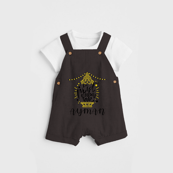 Celebrate The "Eid Mubarak" Themed Personalized Kids Dungaree set - CHOCOLATE BROWN - 0 - 5 Months Old (Chest 17")