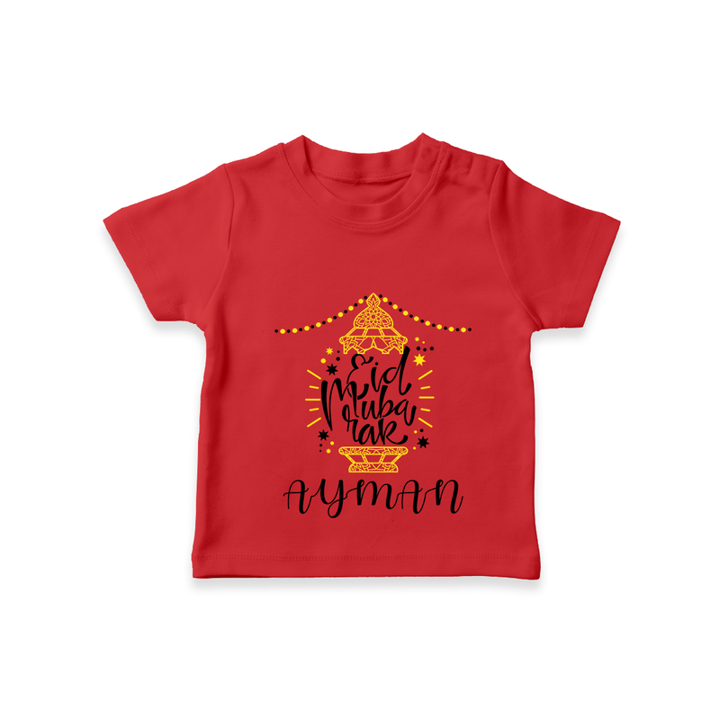"Eid Mubarak" Themed Personalized Kids T-shirt - RED - 0 - 5 Months Old (Chest 17")