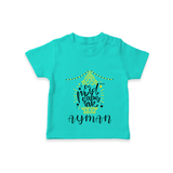"Eid Mubarak" Themed Personalized Kids T-shirt - TEAL - 0 - 5 Months Old (Chest 17")