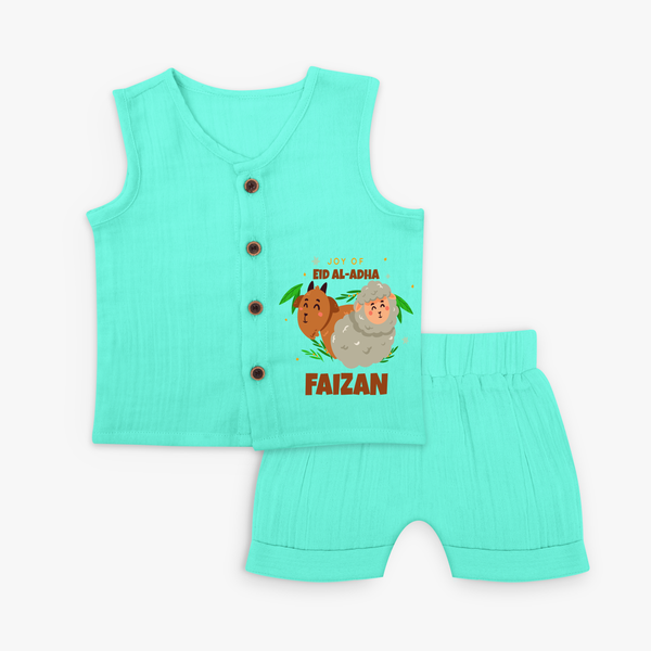 Celebrate The "Joy of EID AL-ADHA" Themed Personalized Jabla set for Kids - AQUA GREEN - 0 - 3 Months Old (Chest 9.8")