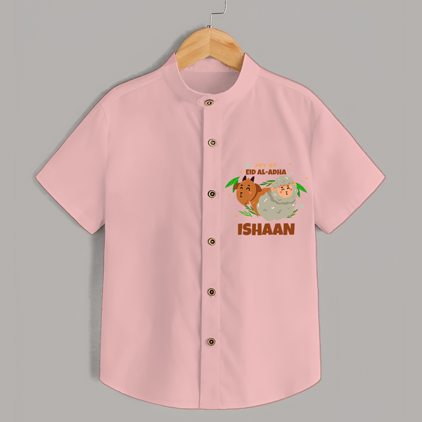 Celebrate The "Joy of EID AL-ADHA" Themed Personalized Shirt for Kids - PEACH - 0 - 6 Months Old (Chest 21")