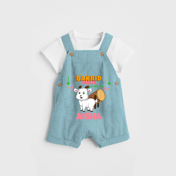 Celebrate The "Bakrid Fun All Day Long" Themed Personalized Kids Dungaree set - ARCTIC BLUE - 0 - 5 Months Old (Chest 17")
