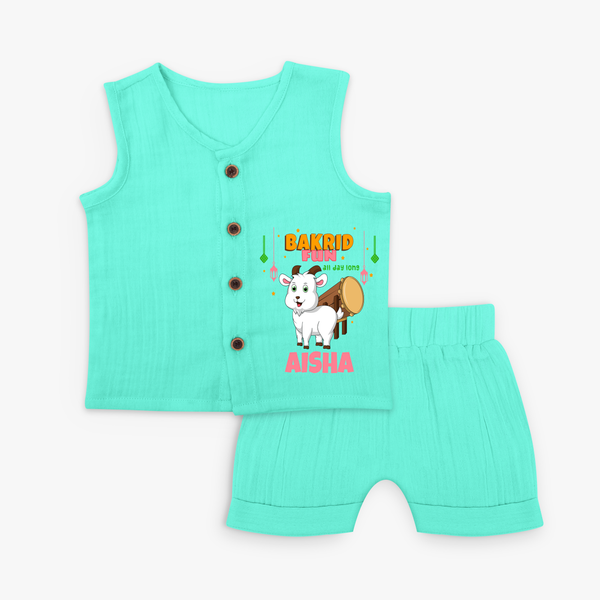 Celebrate The "Bakrid Fun All Day Long" Themed Personalized Jabla set for Kids - AQUA GREEN - 0 - 3 Months Old (Chest 9.8")