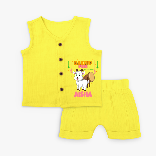 Celebrate The "Bakrid Fun All Day Long" Themed Personalized Jabla set for Kids - YELLOW - 0 - 3 Months Old (Chest 9.8")