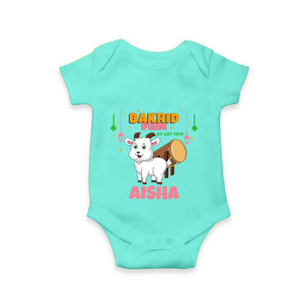 "Bakrid Fun All Day Long" Themed Personalized Romper - ARCTIC BLUE - 0 - 3 Months Old (Chest 16")