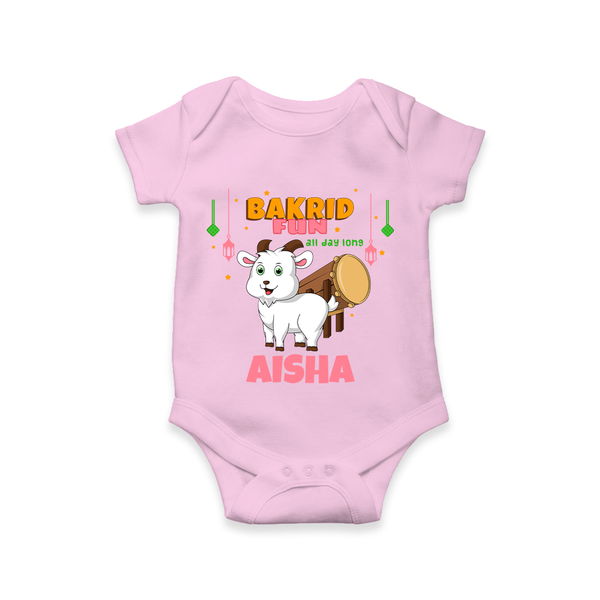 "Bakrid Fun All Day Long" Themed Personalized Romper - PINK - 0 - 3 Months Old (Chest 16")