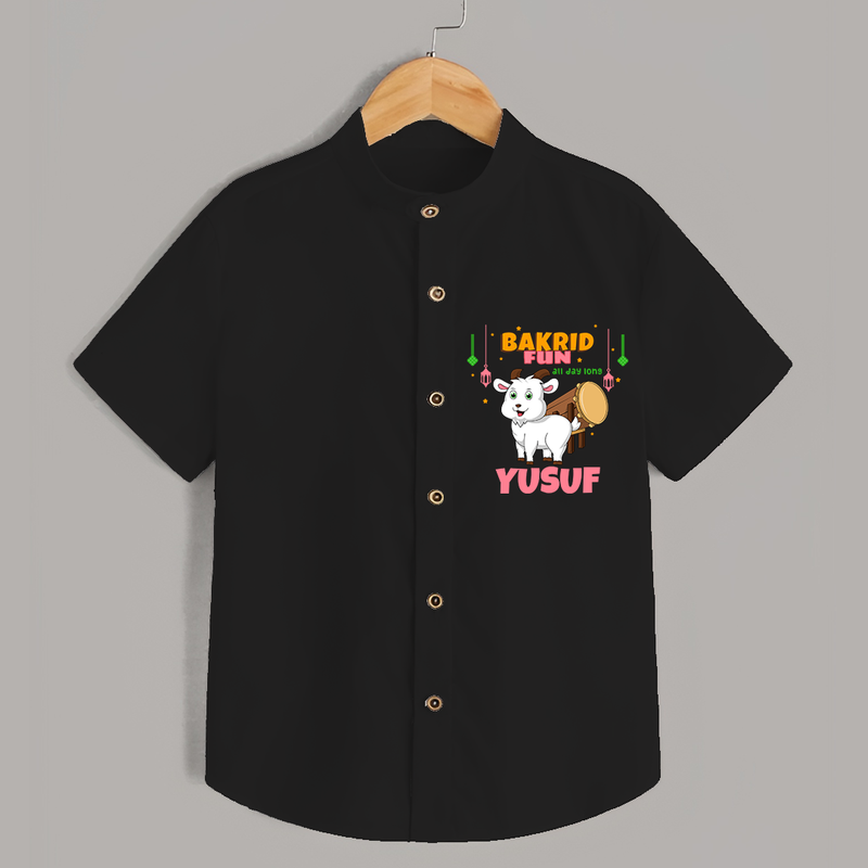 Celebrate The "Bakrid Fun All Day Long" Themed Personalized Shirt for Kids - BLACK - 0 - 6 Months Old (Chest 21")