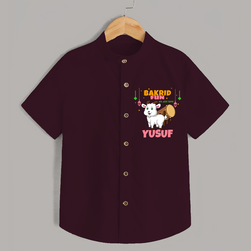 Celebrate The "Bakrid Fun All Day Long" Themed Personalized Shirt for Kids - MAROON - 0 - 6 Months Old (Chest 21")