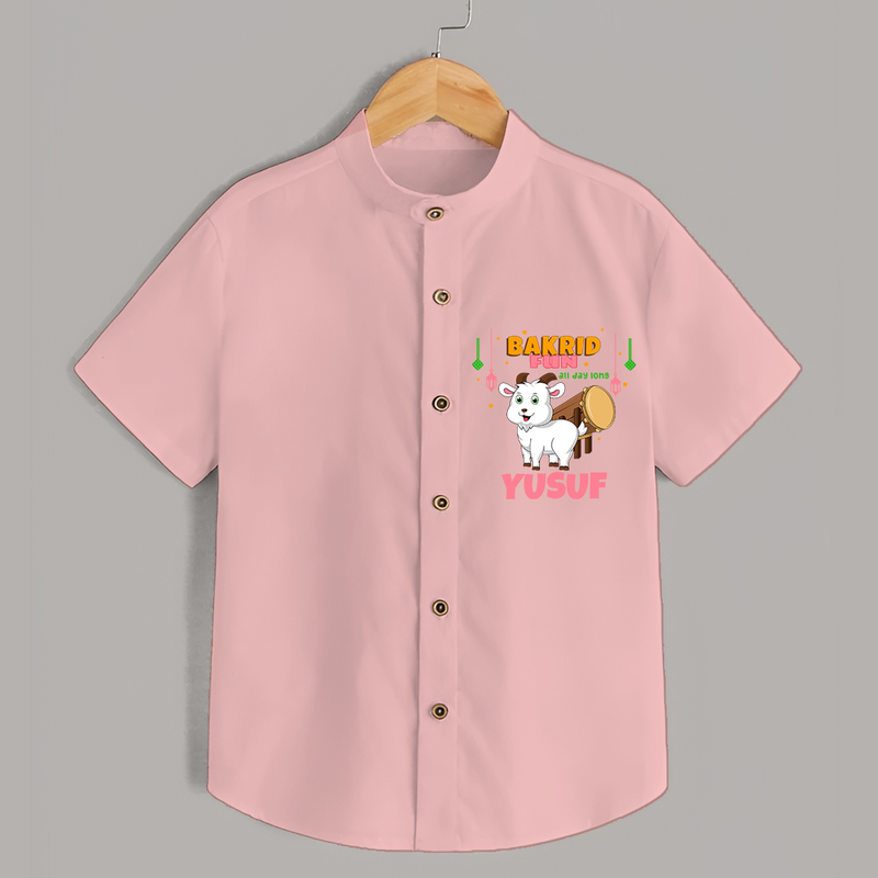 Celebrate The "Bakrid Fun All Day Long" Themed Personalized Shirt for Kids - PEACH - 0 - 6 Months Old (Chest 21")