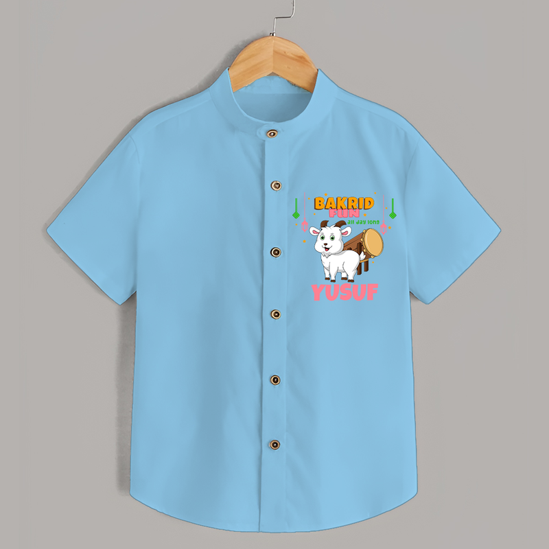 Celebrate The "Bakrid Fun All Day Long" Themed Personalized Shirt for Kids - SKY BLUE - 0 - 6 Months Old (Chest 21")