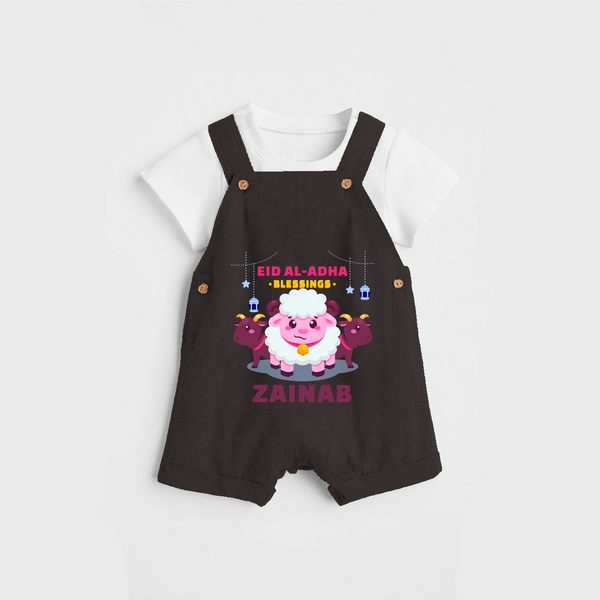 Celebrate The "EID AL-ADHA Blessings" Themed Personalized Kids Dungaree set - CHOCOLATE BROWN - 0 - 5 Months Old (Chest 17")