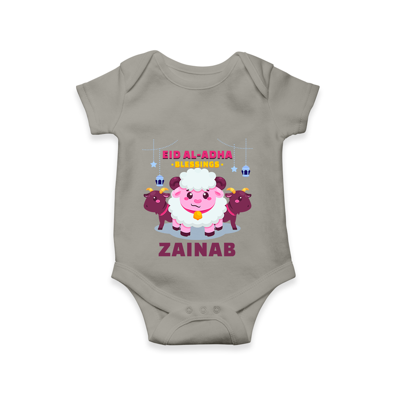 "EID AL-ADHA Blessings" Themed Personalized Romper - GREY - 0 - 3 Months Old (Chest 16")